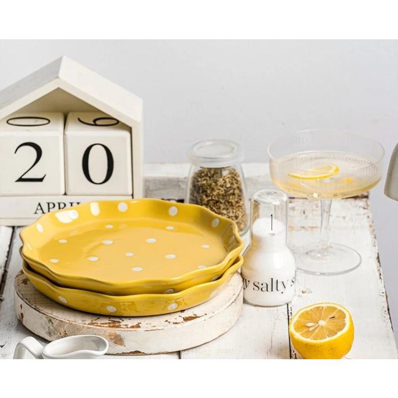 20cm Cute Porcelain Dinner Plate,Kitchen Dinnerware,Dot Pattern Western Dish,Fruit Plate,7.9" Tableware,Microwave,Oven Safe