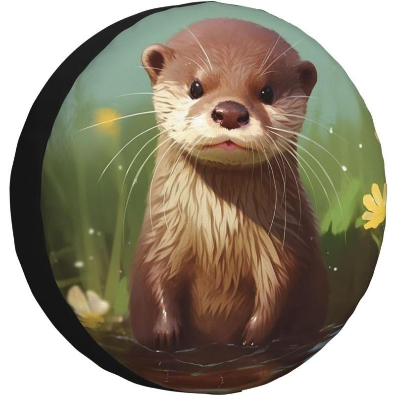 Cute Otter Print Spare Tire Cover Waterproof Polyester Universal Wheel Protector for SUV