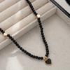 1 Collana con Ciondolo, Raffinata Collana Fatta a Mano con Perline Nere a Forma di Cuore, Collana con Catena per la Clavicola, Gioielli da Donna per Feste e Festival Musicali