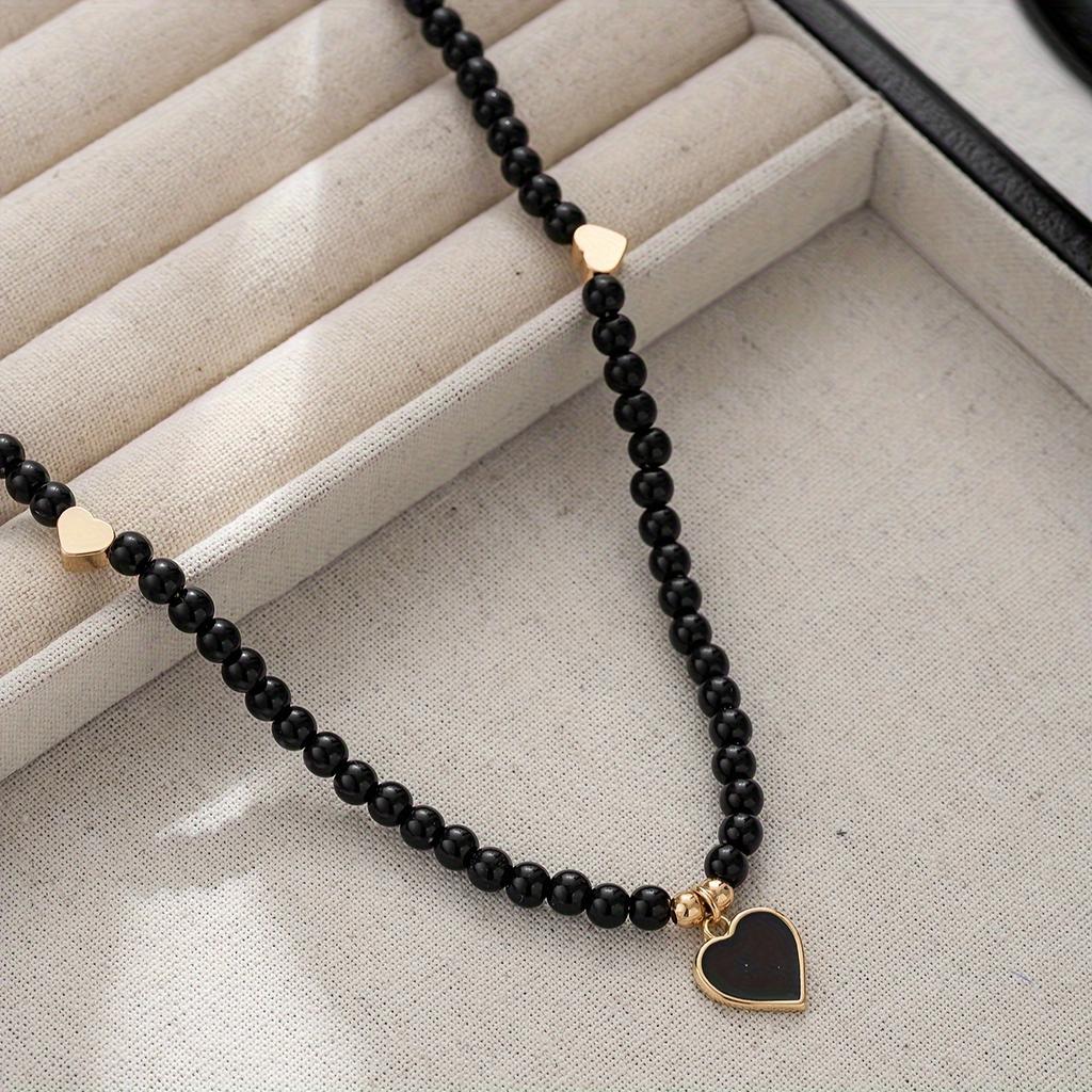 1 Collana con Ciondolo, Raffinata Collana Fatta a Mano con Perline Nere a Forma di Cuore, Collana con Catena per la Clavicola, Gioielli da Donna per Feste e Festival Musicali