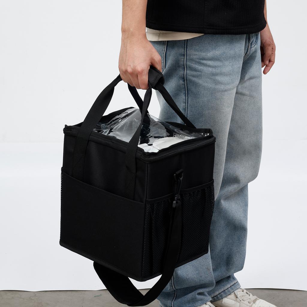 Reusable 4 Cups Drink Carrier for Delivery with Adjustable Dividers Insulated Drink Caddy Holder Bag with Multiple Pockets