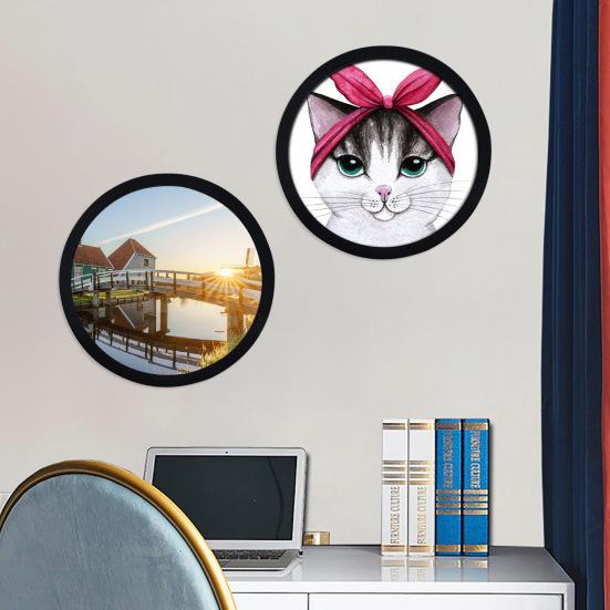 Wall Mount Round Photo Frame Rustic Wooden Picture Art Painting Display Frame Indoor Home Office Bedroom Wall Hanging Decoration