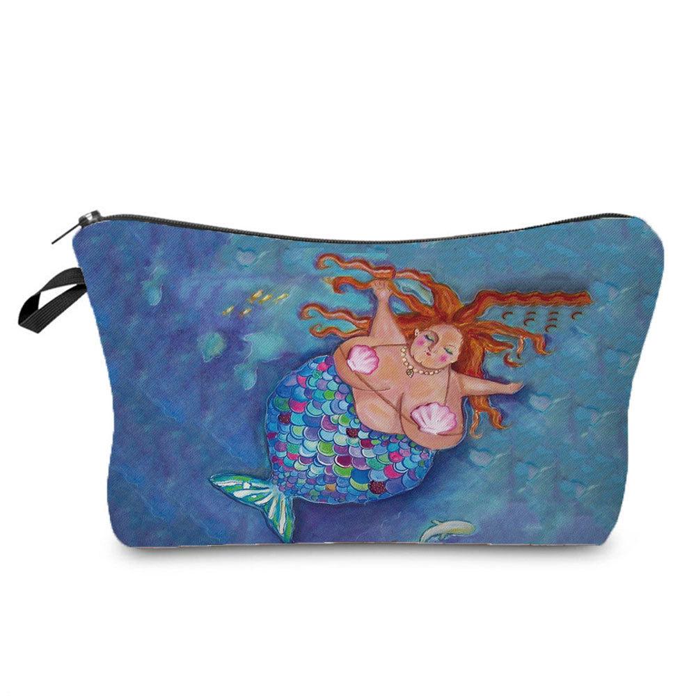 Women Toon Mermaid Print Cosmetic Bag Toiletries Organize Travel Storage Case 6690 KTB