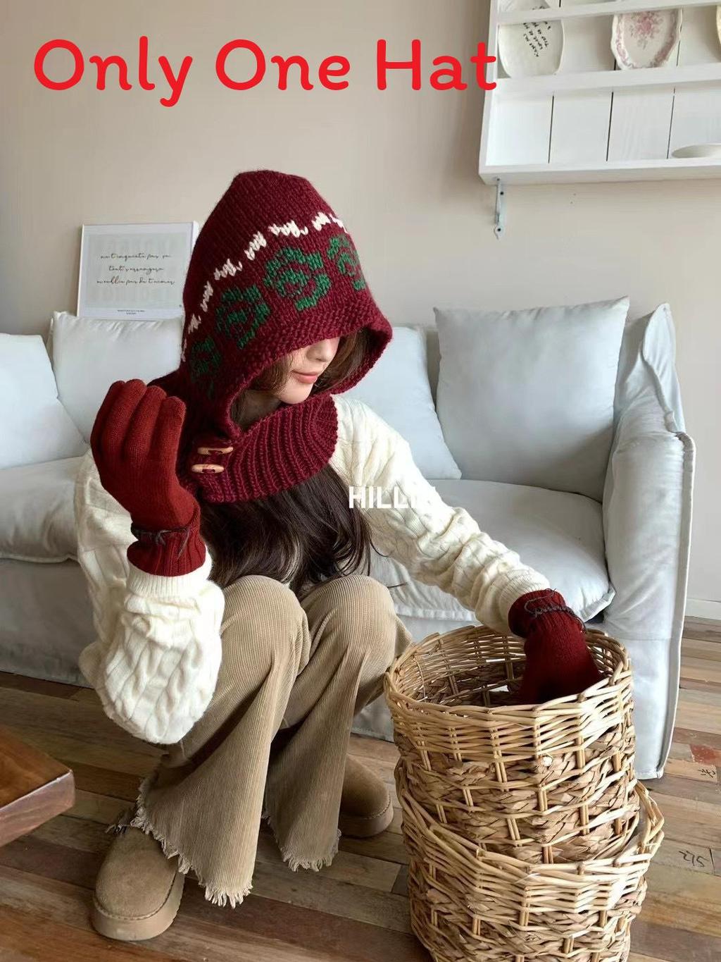 Street Style Rose Pattern Knit Hat With Wide Brim For Men And Women