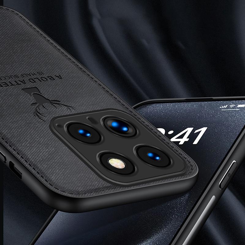 

For Xiaomi 14 Pro Phone Case Cloth Texture Anti-Fingerprint Cover Sophisticated Deer Black
