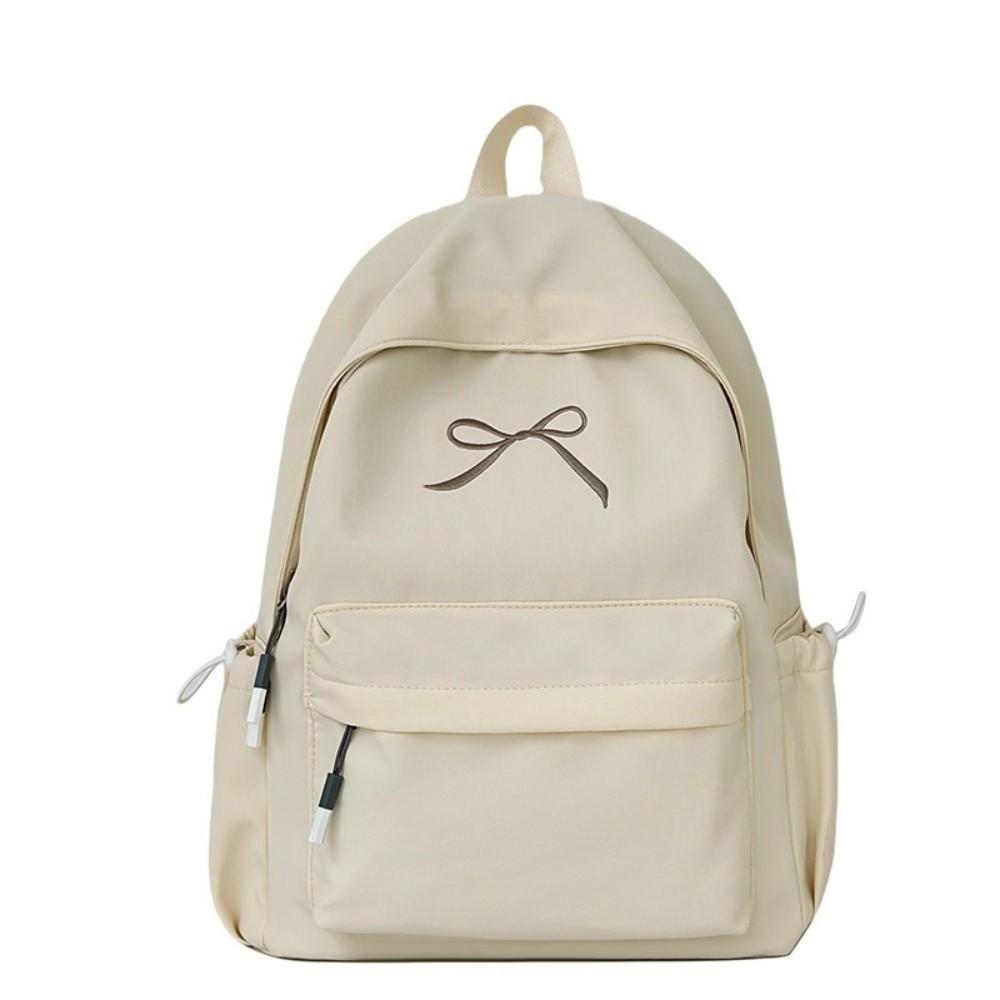 Mochila Bordada con Lazo Portátil para Niñas Color Sólido Nylon Mochila Escolar para Estudiantes Gran Capacidad Ligera Mochila de Viaje