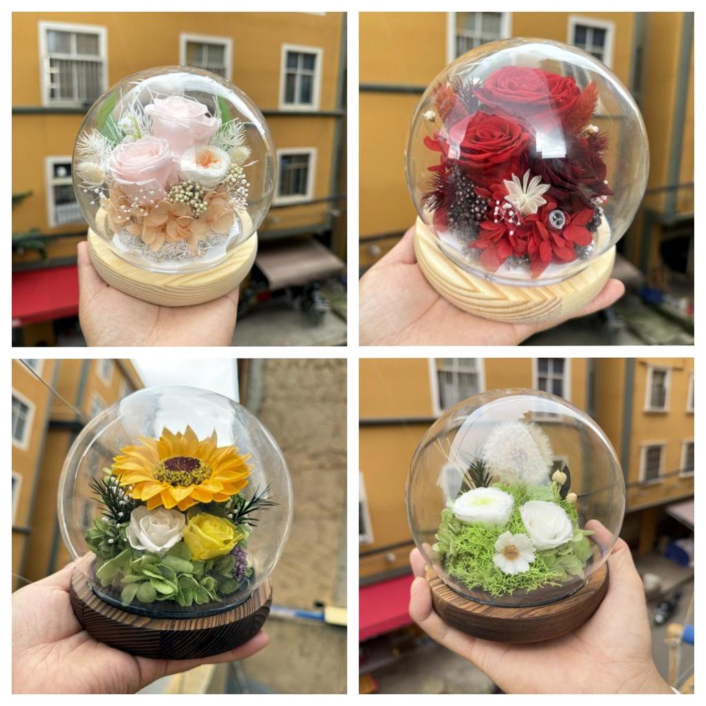 Preserved Flower Sphere: Rose & Sunflower Glass Dome Gift for Christmas & Valentine's Day