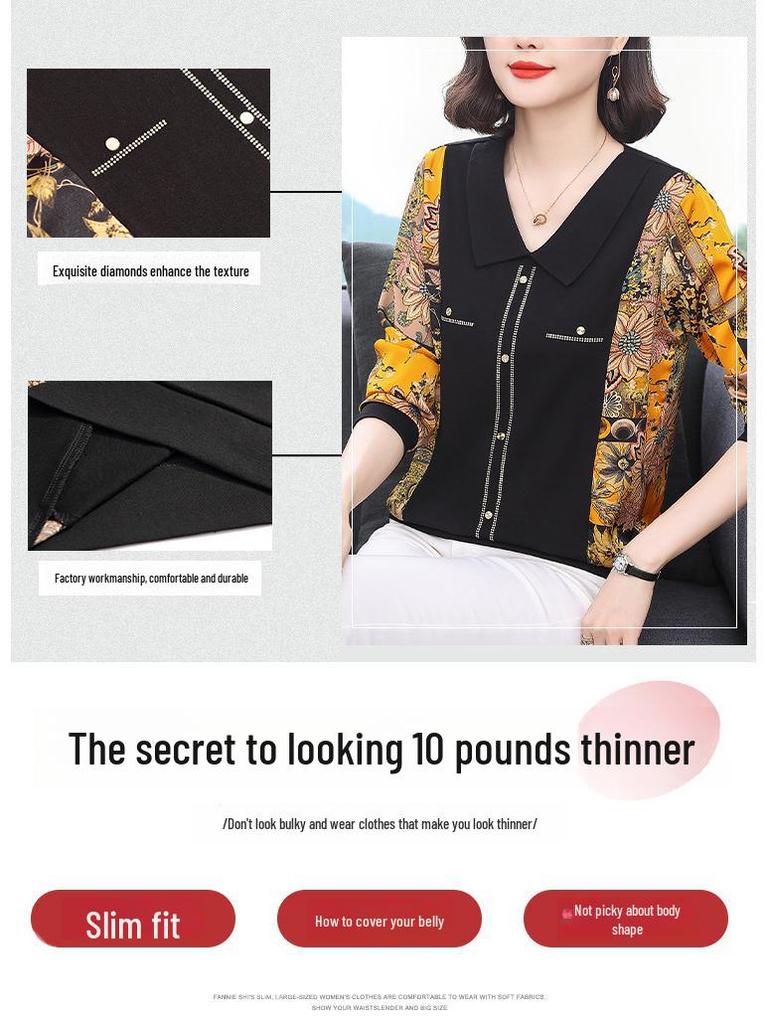 Damen Stilvolles Langarm-T-Shirt mit Chiffon-Einsätzen für Mittelalte & Ältere - Herbstkollektion 2024