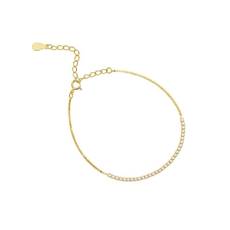 S925 Silver Small Fresh Korean Style Diamond Bracelet Sparkling Sweet Simple Box Chain Women's Hand Accessories Cold Style
