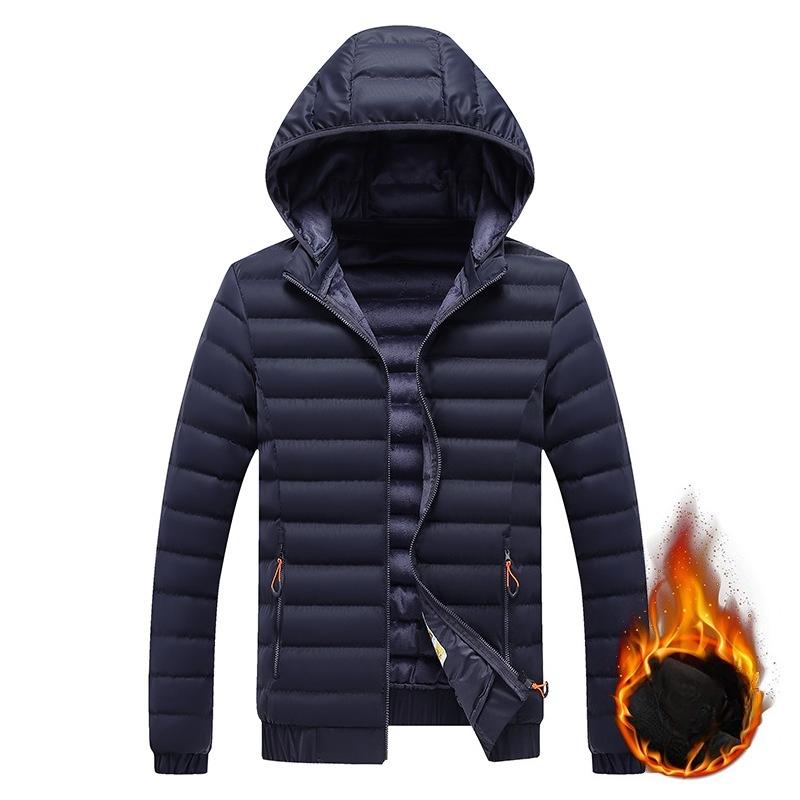 Lightweight Ribs and Cotton Jacket for Men's Winter Simple Solid Color Removable Hat Thickened Hooded Jacket