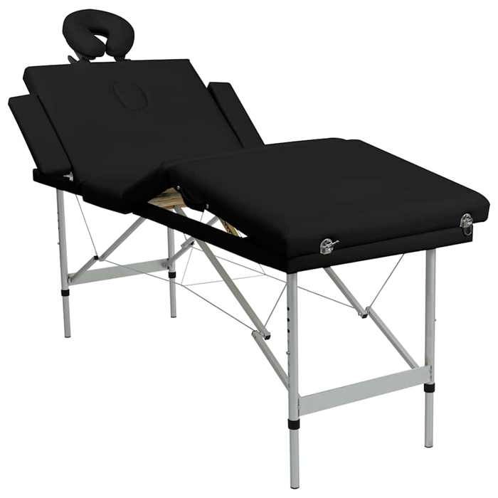 VidaXL Foldable Massage Table Black 4 Zones with Aluminum Frame