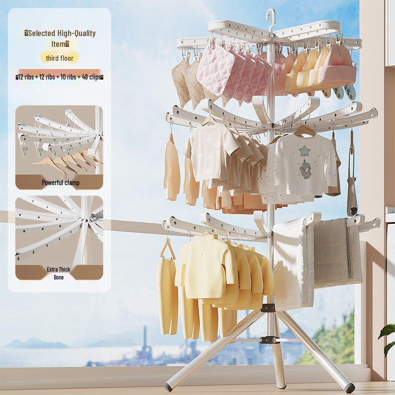 Foldable Double-Pole Baby Clothes Drying Rack for Home and Balcony Use