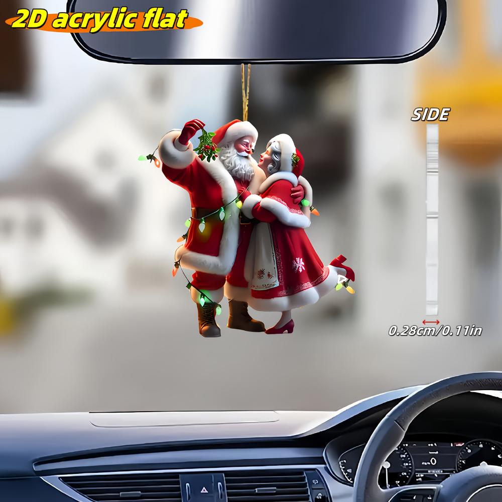 Padrão plano 2D de Papai Noel decoração de feriado pingente para espelho retrovisor de carro chaveiro pingente para mochila presente de aniversário pingente para árvore de Natal