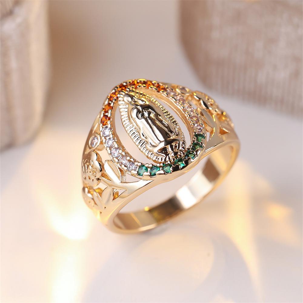 Luxury Crystal Multicolor Zircon Ring Vintage Fashion Gold Color Wedding Bands Engagement Rings Jewelry For Women Men Accessory