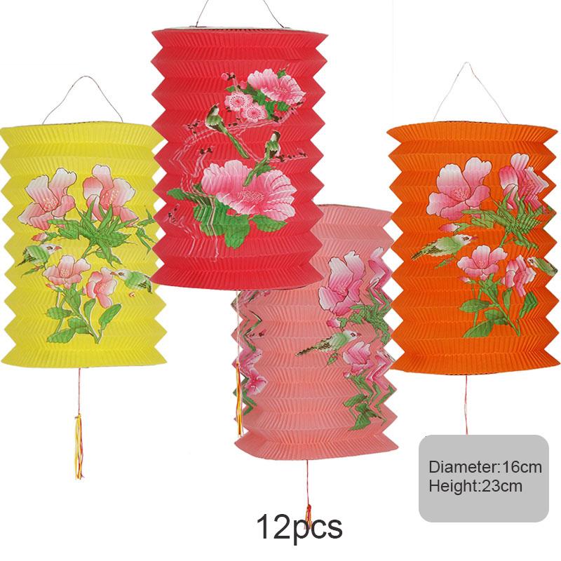 12pcs Oriental Traditional Mid-autumn Festival Hanging Paper Lantern Folding Organ Design Chinese Style Festival Decor Lantern