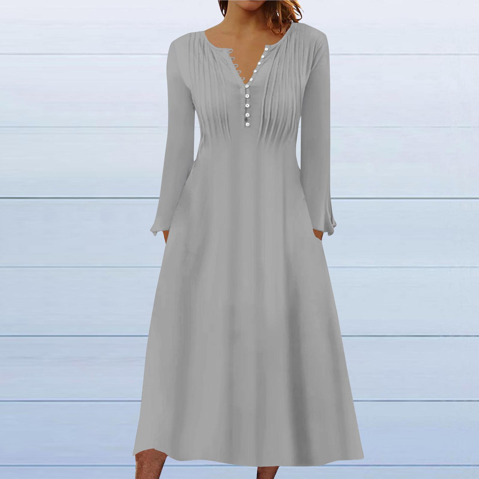 

Fashion Women s Casual Fashion Color Pocket V-neck Pullover Long Sleeve Dress L