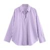 Women's Lapel Long Sleeve Loose Fit Striped Shirt Single Breasted Casual Oversized Blouse Top