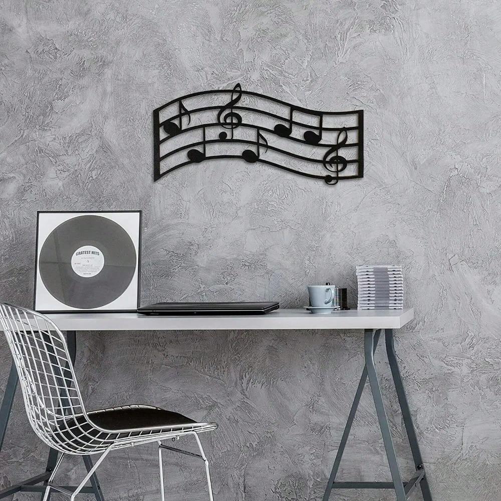 1PC Black Treble Clef Glossy Wooden Wall Art Music Notes Decor Sign