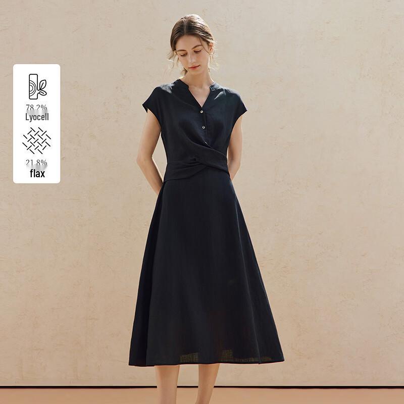 INMAN Lyocell Linen Butterfly Tie-Waist Midi Dress M