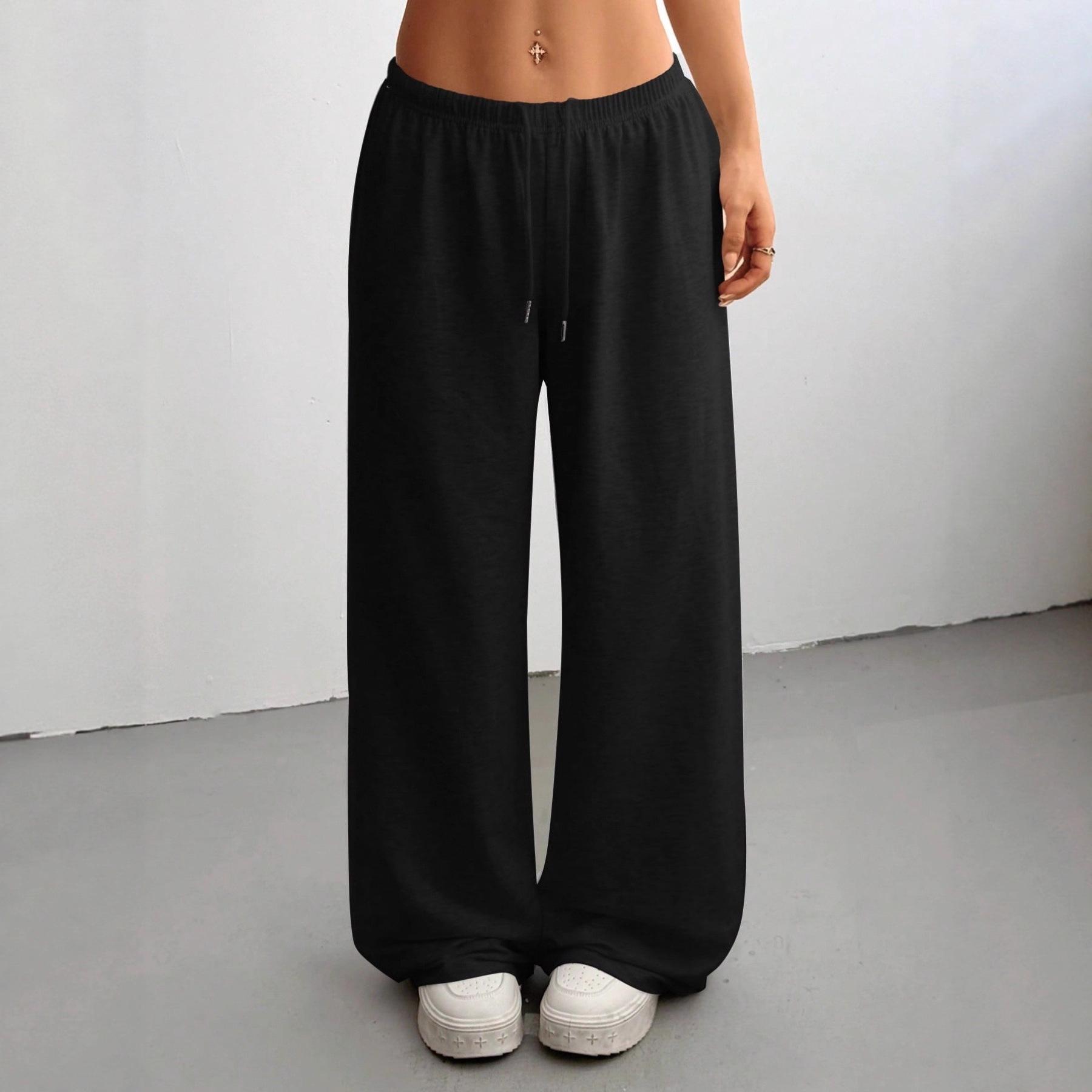 

European & American Women s Loose Flared Yoga Pants | Casual Drawstring Wide-Leg Sportswear | Hot-Selling Boutique Fashion XXL чорний