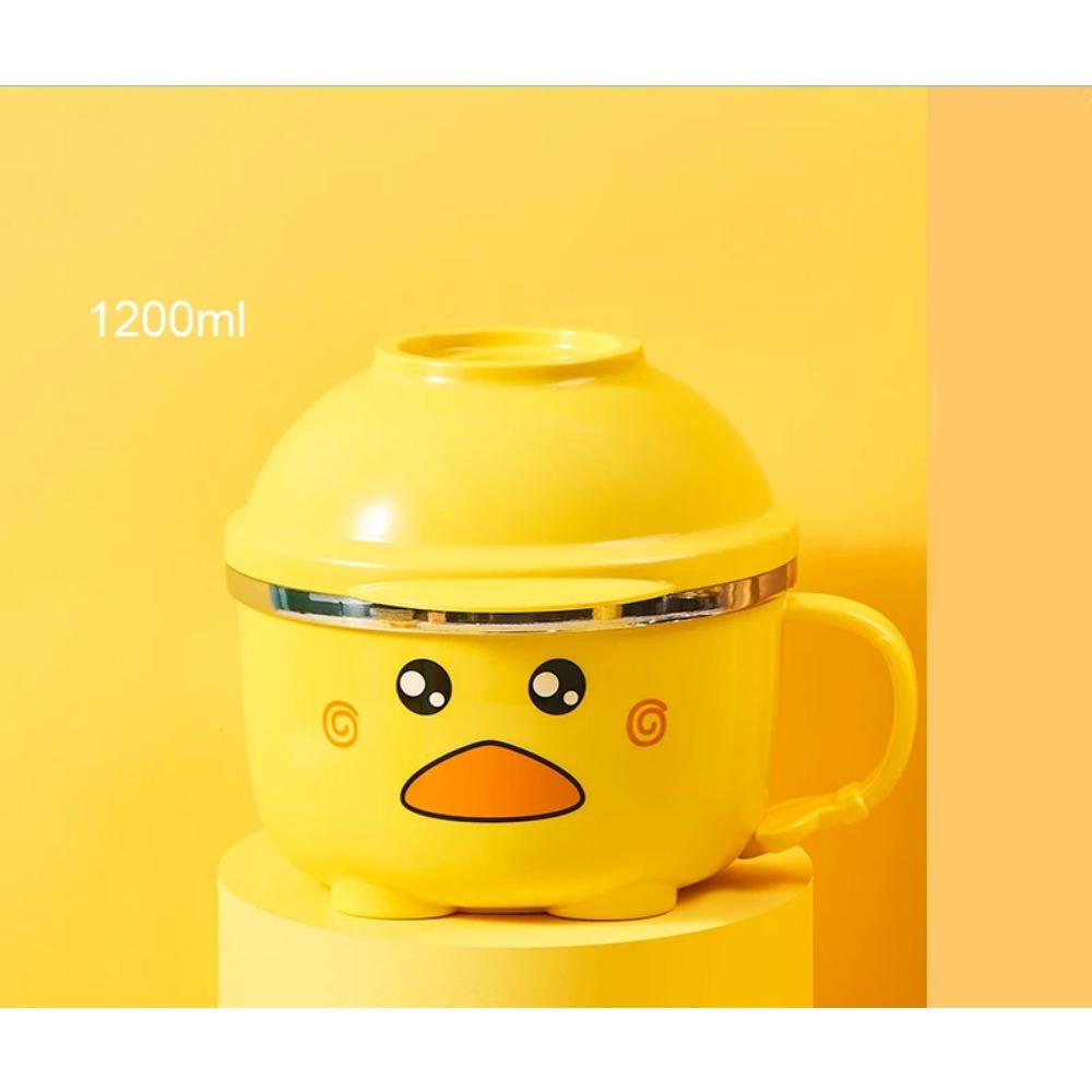 Bol Ramen Rață Drăguță 900/1200ml cu Capac Oțel Inoxidabil Kawaii Strat Dublu Bucătărie Tăiței Salată Fructe Orez Supă Veselă
