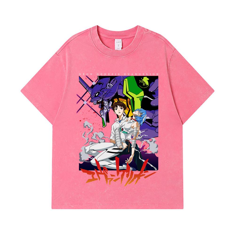 275 GSM Washed T-shirts 100% Cotton Evangelion V1 Print Unisex Heavy Cotton T Shirt
