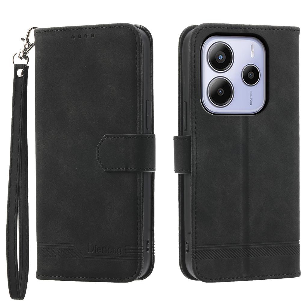 DIERFENG DF-03 For Xiaomi Redmi Note 14 4G (163.25x76.55x8.16mm) Leather Case Lines Imprint Wallet Phone Cover