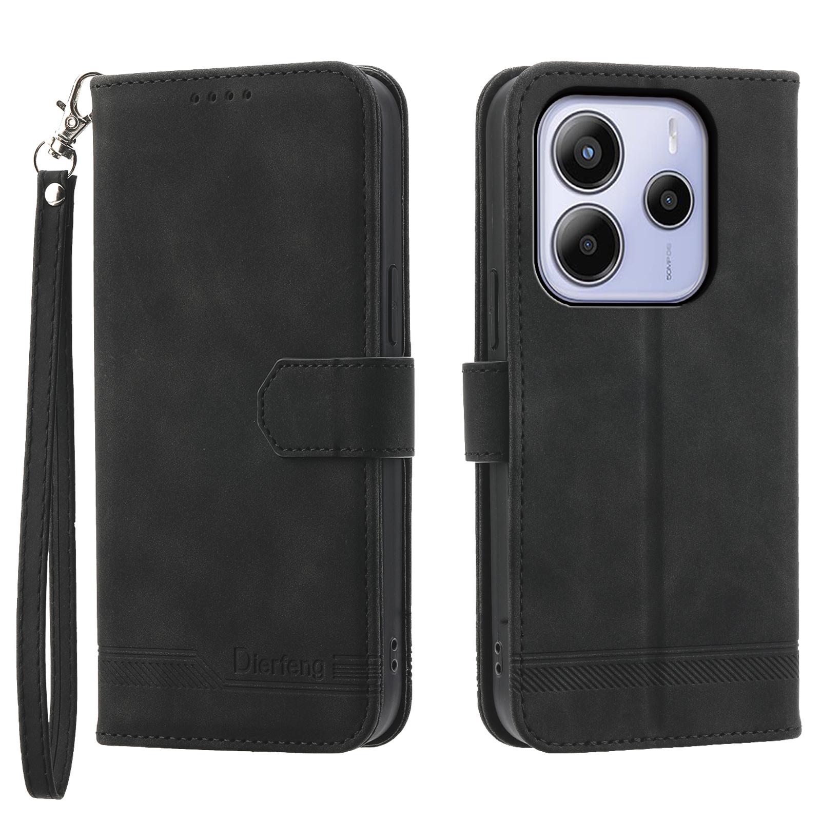 

DIERFENG DF-03 Для Xiaomi Redmi Note 14 4G (163,25x76,55x8,16 мм) Кожаный чехол с тиснением в виде линий, кошелек, чехол для телефона Black