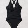 Solid Color Cross-strap One-piece Swimsuit Women Gather Hot-selling One-piece Swimsuit