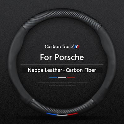 Auto Leder Kohlefaser Lenkradabdeckung Für Porsche Cayman Taycan Macan Panamera Cayenne Boxster 718 911 Auto Zubehör