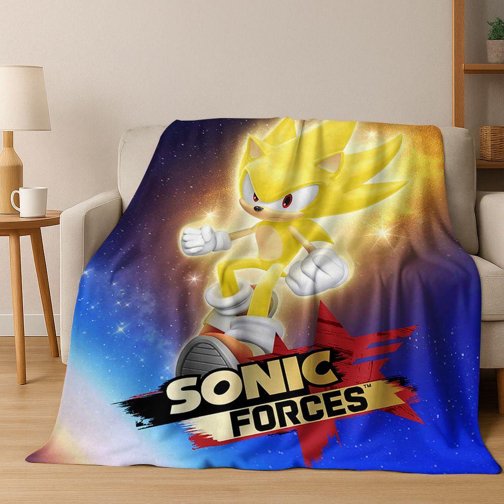 Classic S-Sonic Game Cartoon Hedgehog Flannel Blanket Soft Warm Throw Blanket for Bed Bedroom Room Living Room Travel Picnic Kid