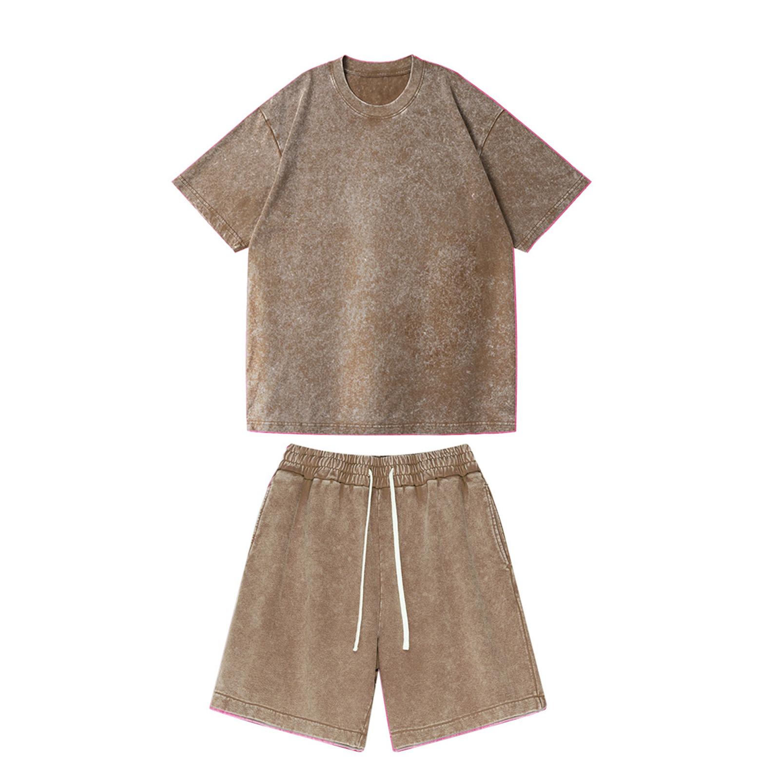 

Мужской модный костюм с шортами с эффектом потертости и варки, мужской свободный повседневный костюм XXXL кофейный