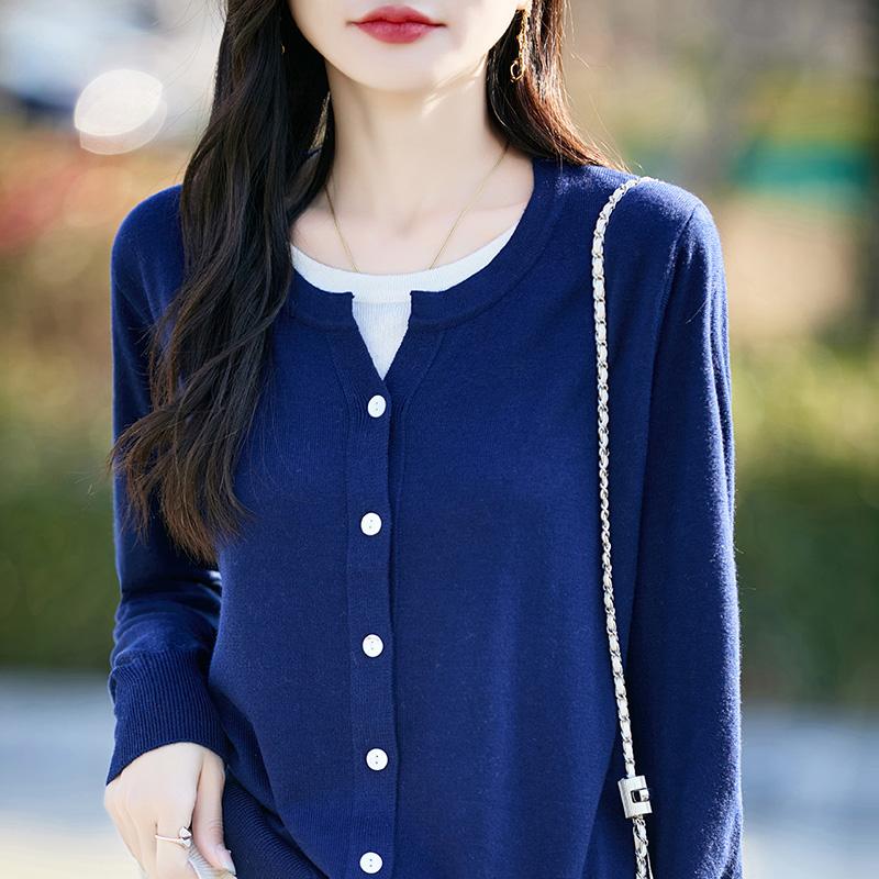 Women's Lightweight 50% Wool 50% Mulberry Silk Cardigan - 4-Season Versatile Knitwear for All-Year Comfort & Style