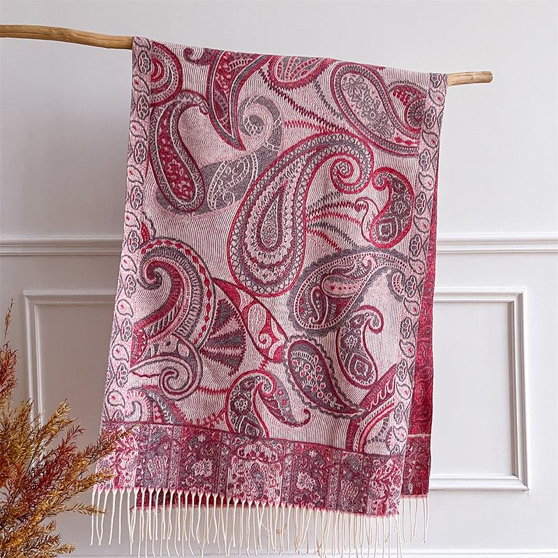 Rose Color Paisley Winter Scarf for Women Long Warm Jacquard Cashmere Scarves Hijab Lady Shawl Wrap Lady Pashmina Bandana Stoles