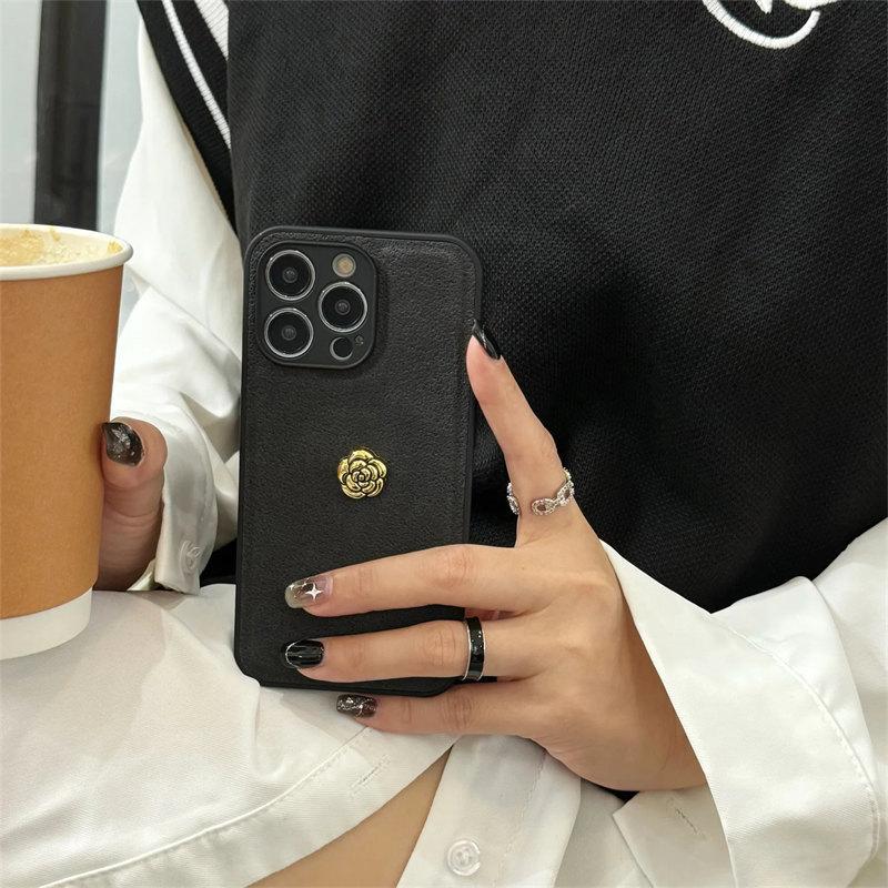 Husă de telefon de lux coreeană retro cu flori de camelie 3D, culoare solidă, pentru iPhone 15 14 13 12 11 Pro Max, funda antișoc kawaii