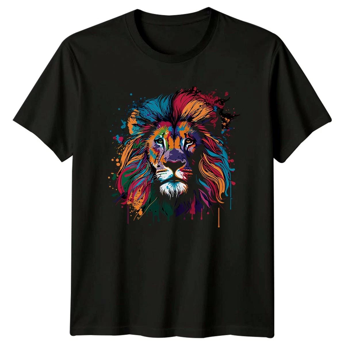 Colorful Lion Head Animals Lions Mens T-Shirt Womens Tee Graphic Abstract S
