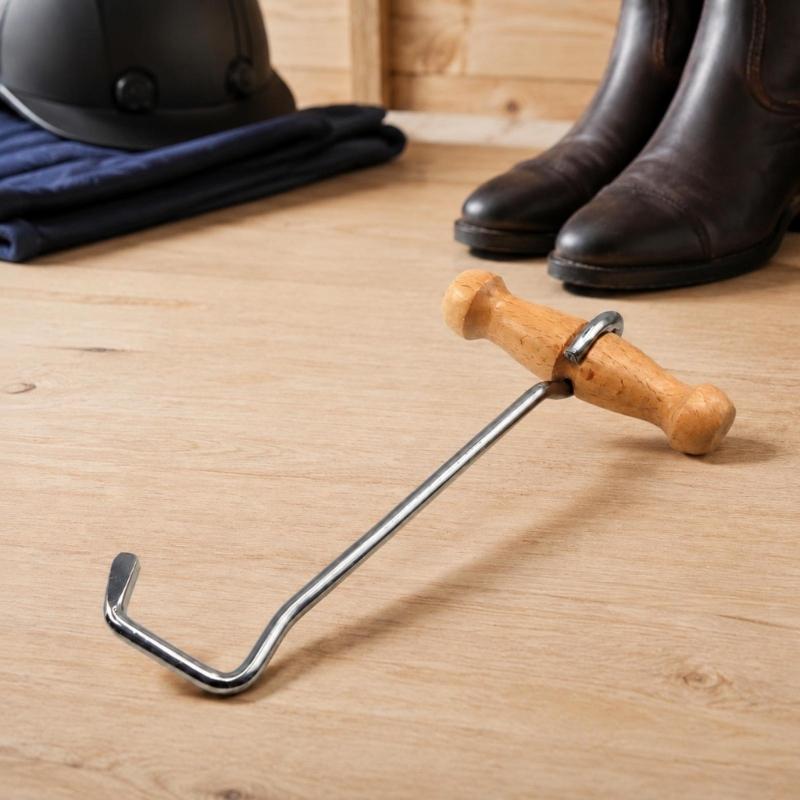 Stable Change Footwear Tool with Wooden Handle, Tall Footwear Removal Hook and Metal Frame for Daily Wear Use Daily