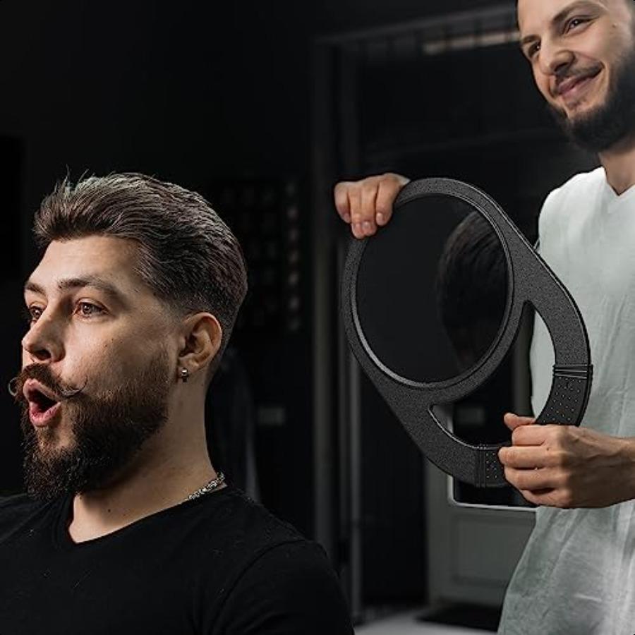 

Небьющееся ручное зеркало Салонное парикмахерское зеркало с ручкой Нескользящая ручка для путешествий Макияж Бритье Душ Черный United States