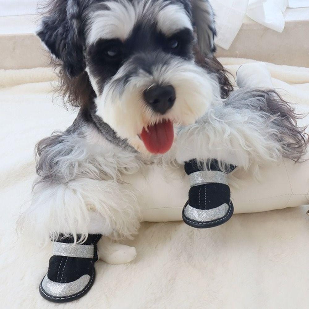 4Pcs/Set Waterproof Winter Dog Shoes Warm Thickened Pet Snow Boots Velvet Soft Sole Anti-slip Dog Shoes Outdoor Indoor