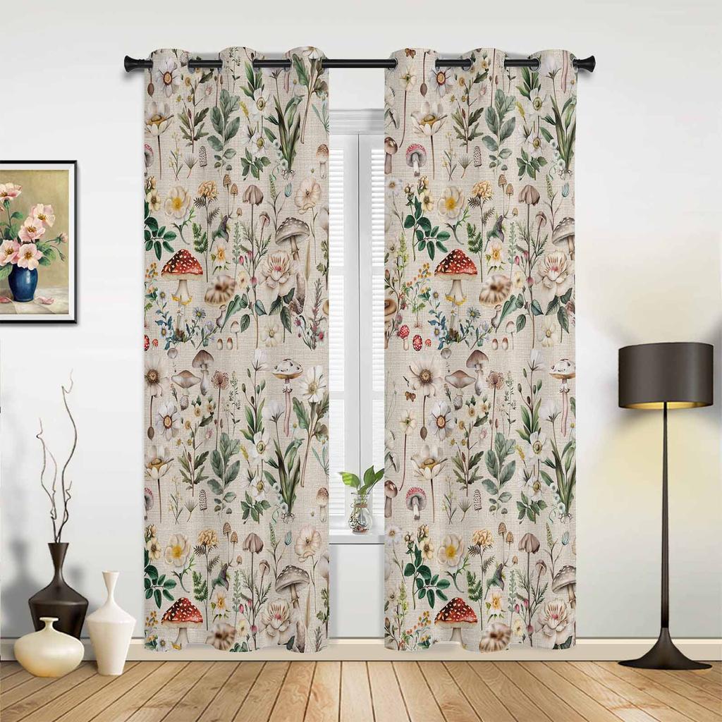 Mushroom Sunflower Flower Plant Vintage Curtains for Bedroom Living Room Drapes Kitchen Kid's Room Window Curtain Home Decor