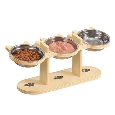 15 ° Slant Pet High Footed Bowl Anti-flip Non-Slip Cat Food Water Bowl Stable with Wooden Stand Elevated Pet Feeder Bowl