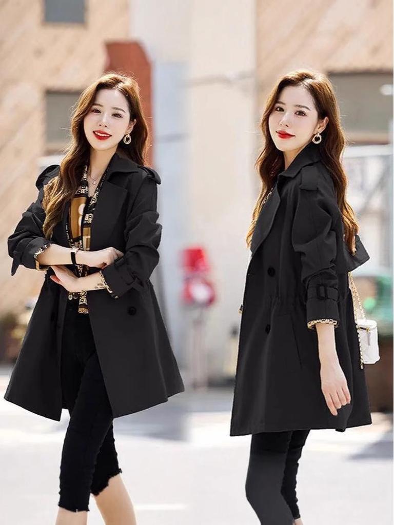 2025 Korean Style Plus Size Mid-Length Trench Coat - Women's Casual, Slimming, Trendy Fashion