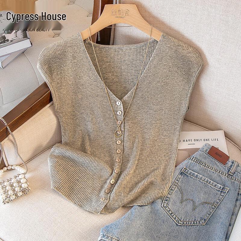 Женский вязаный топ без рукавов с V-образным вырезом M