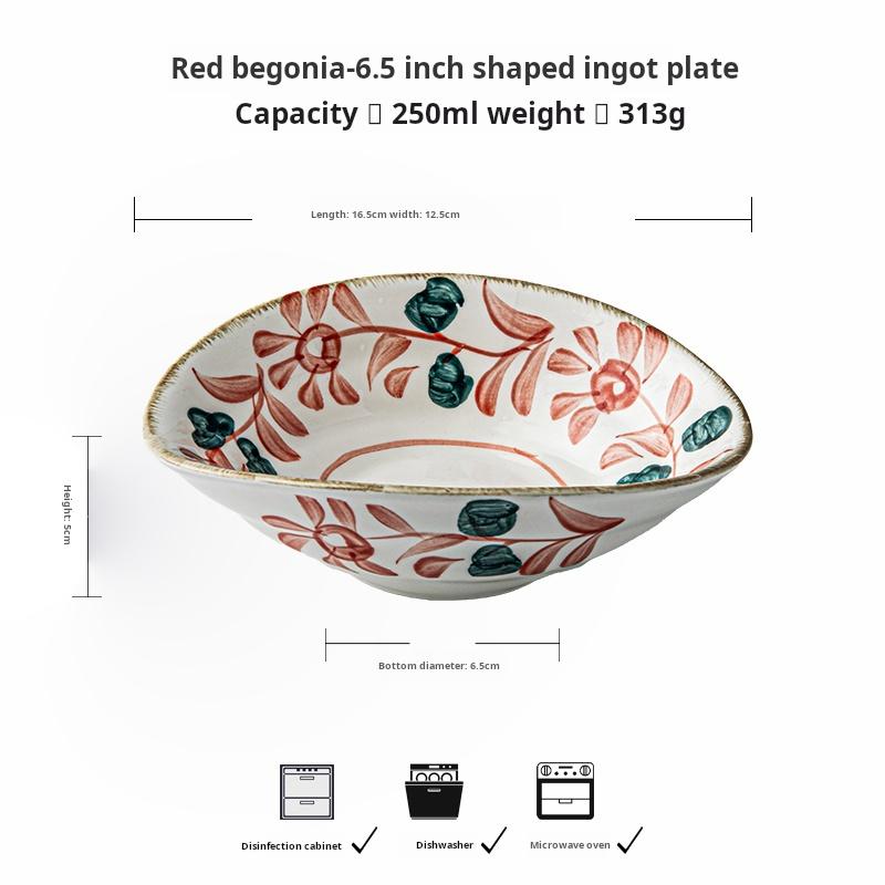 Japanese hand-painted shallow bowl, irregular-shaped plate, appetizer bowl, ceramic cold dish and snack bowl, seasoning bowl 6.5 inch