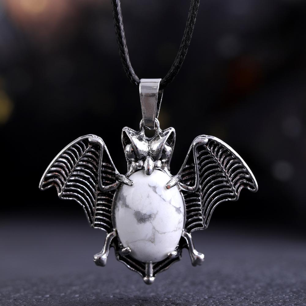 Halloween Crystal Stone Bat Vintage Pendant For Women Necklace Natural Amethyst Rose Quartz Lapis Lazuli Pendant Jewelry Making