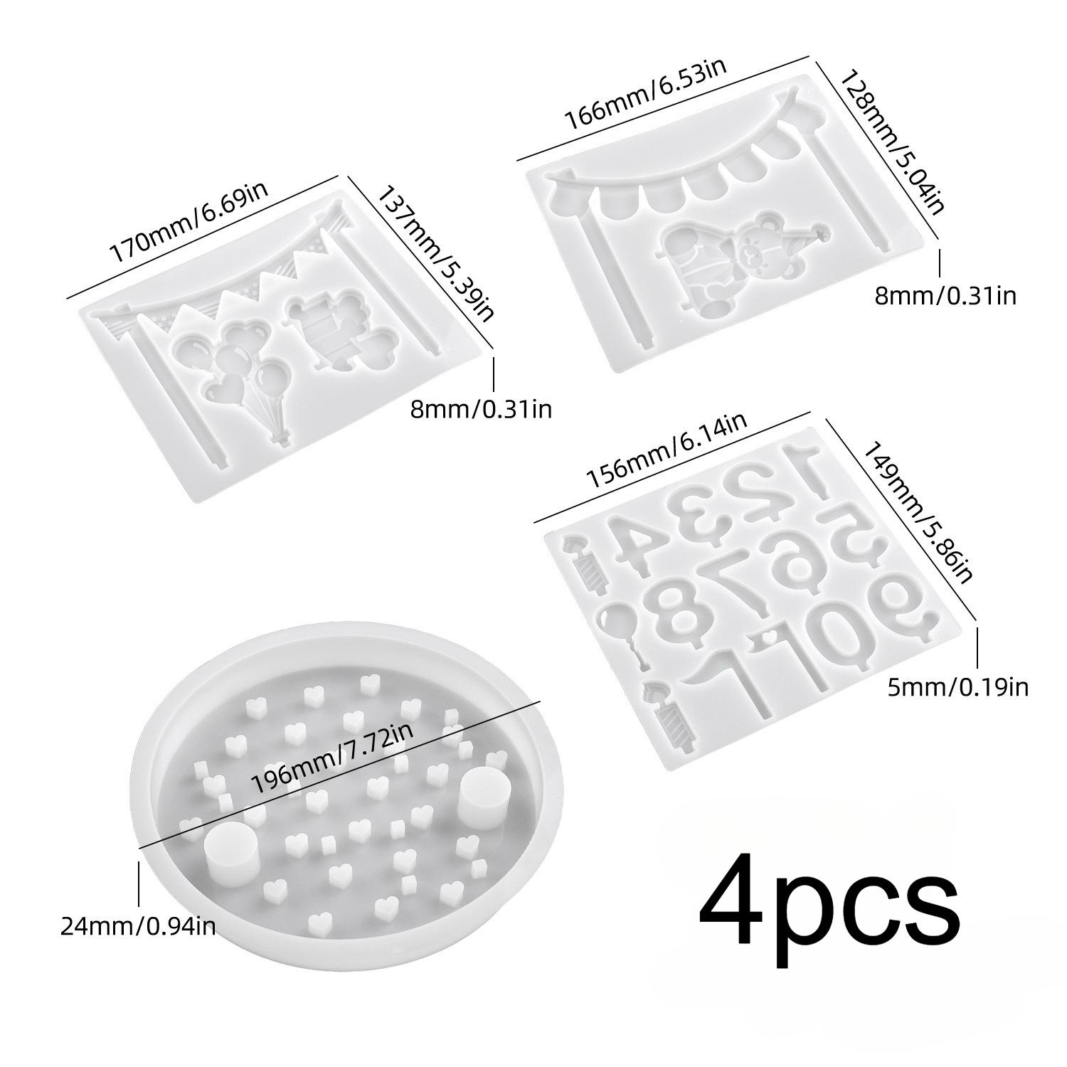 

4pcs/set Bear Birthday Decoration Silicone Mold Set, Resin Silicone Mold, Birthday Blessing Gift Candle Holder Plaster Mold one size fits all