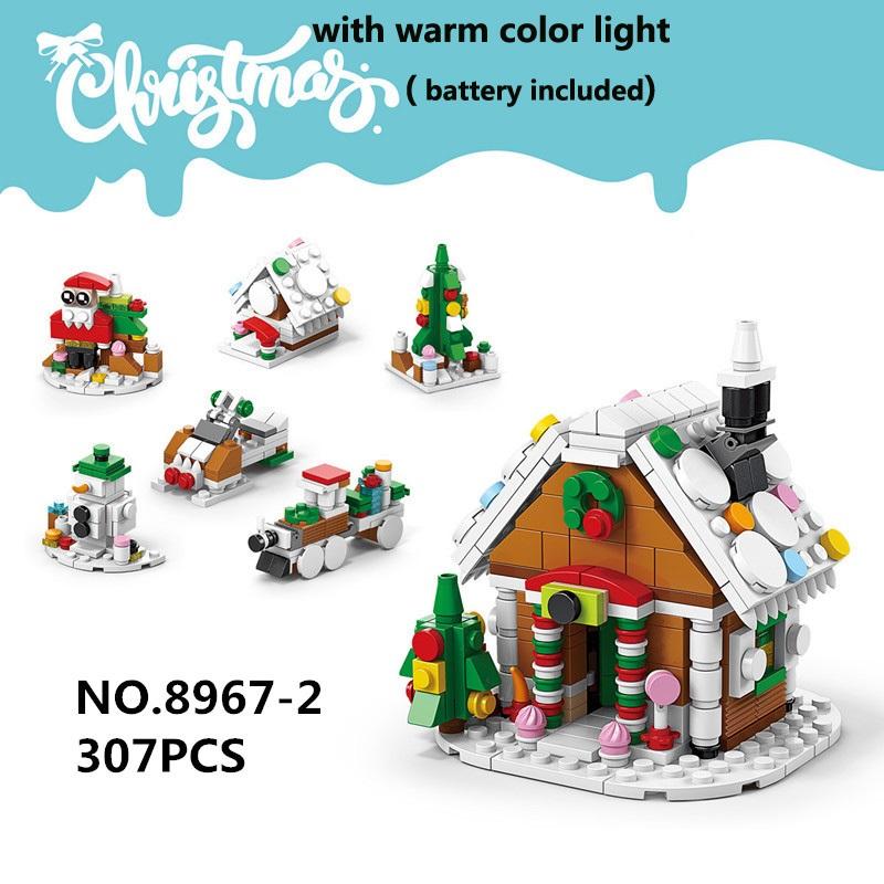 6 în 1 set de blocuri de construcții creative din seria de Crăciun, Kawaii, satul de iarnă, mini model de casă DIY, cărămizi, jucării pentru copii