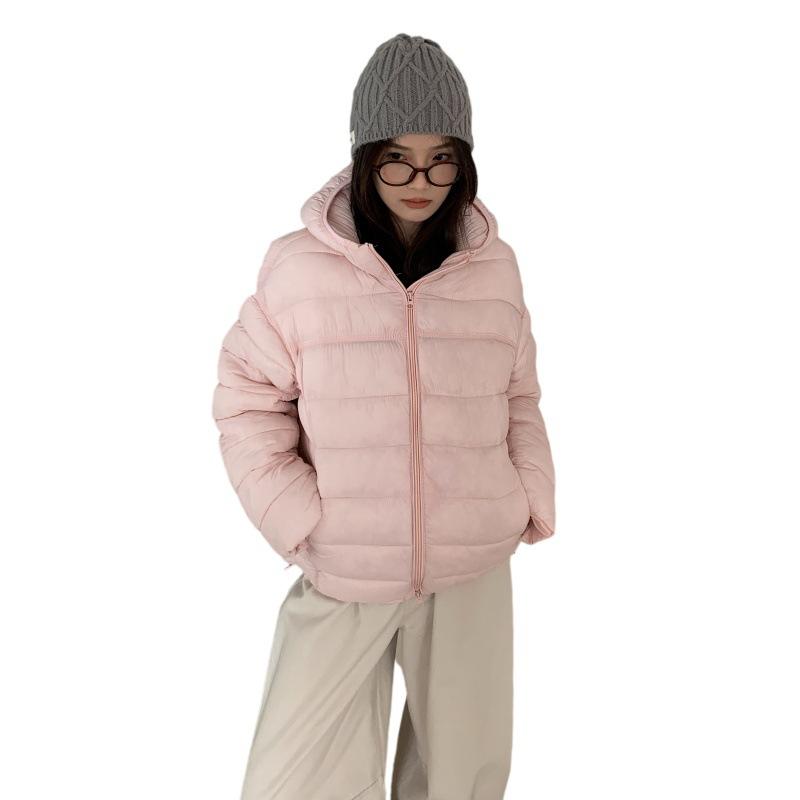 Winter new women's light and thin puff cotton clothes fashion casual hooded ribs cotton clothes jacket