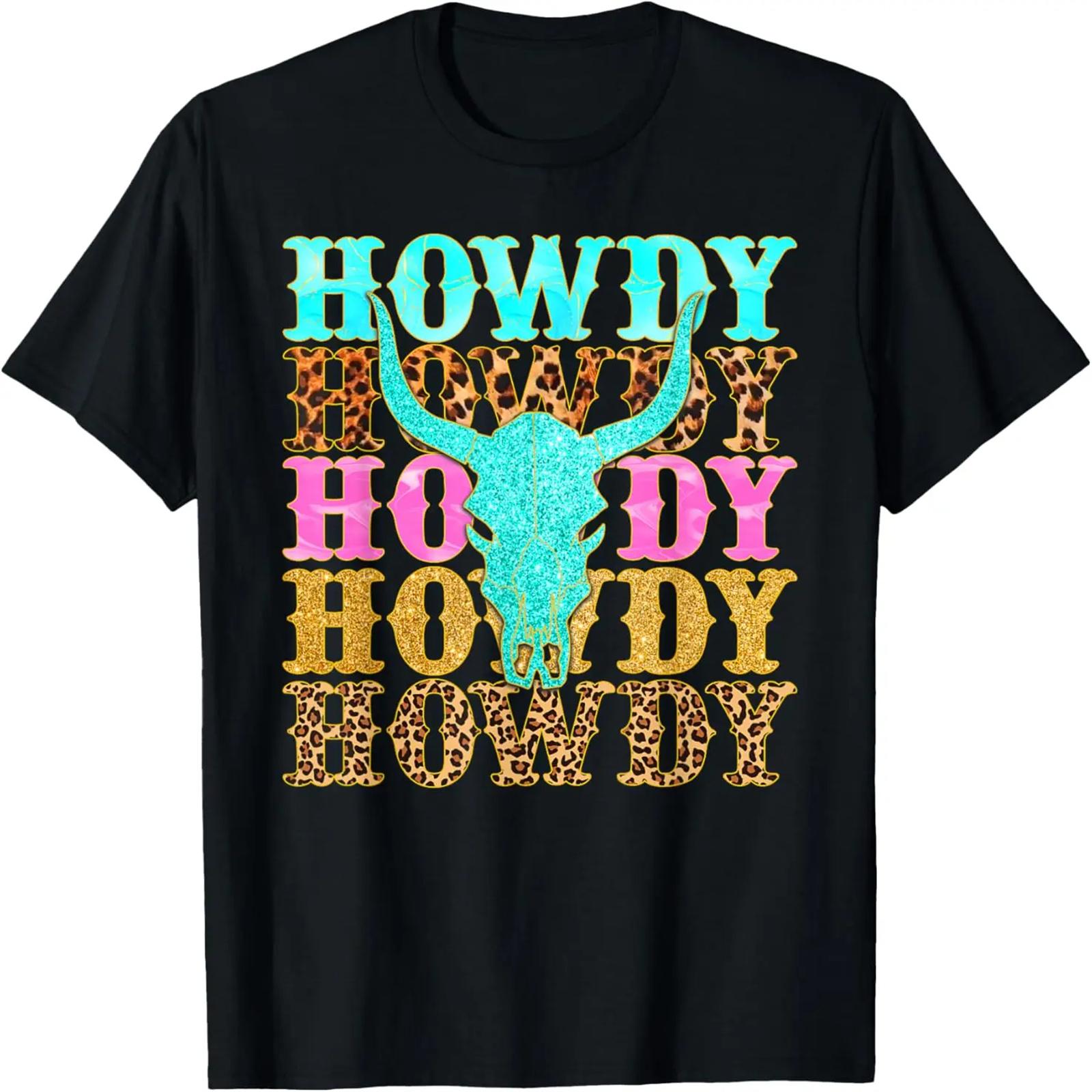 Западная Страна Леопард Howdy Череп Быка Ковбойское Родео Футболка S
