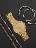 5pcs -Digital dial display with gold case and rhinestone design , Jewelry Set - Three Eye Alloy Watch+Butterfly Bracelet - Perfe